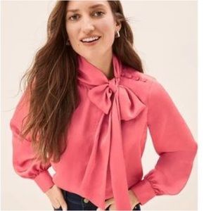 Ann Taylor bubblegum pink tie neck long sleeve blouse top size small